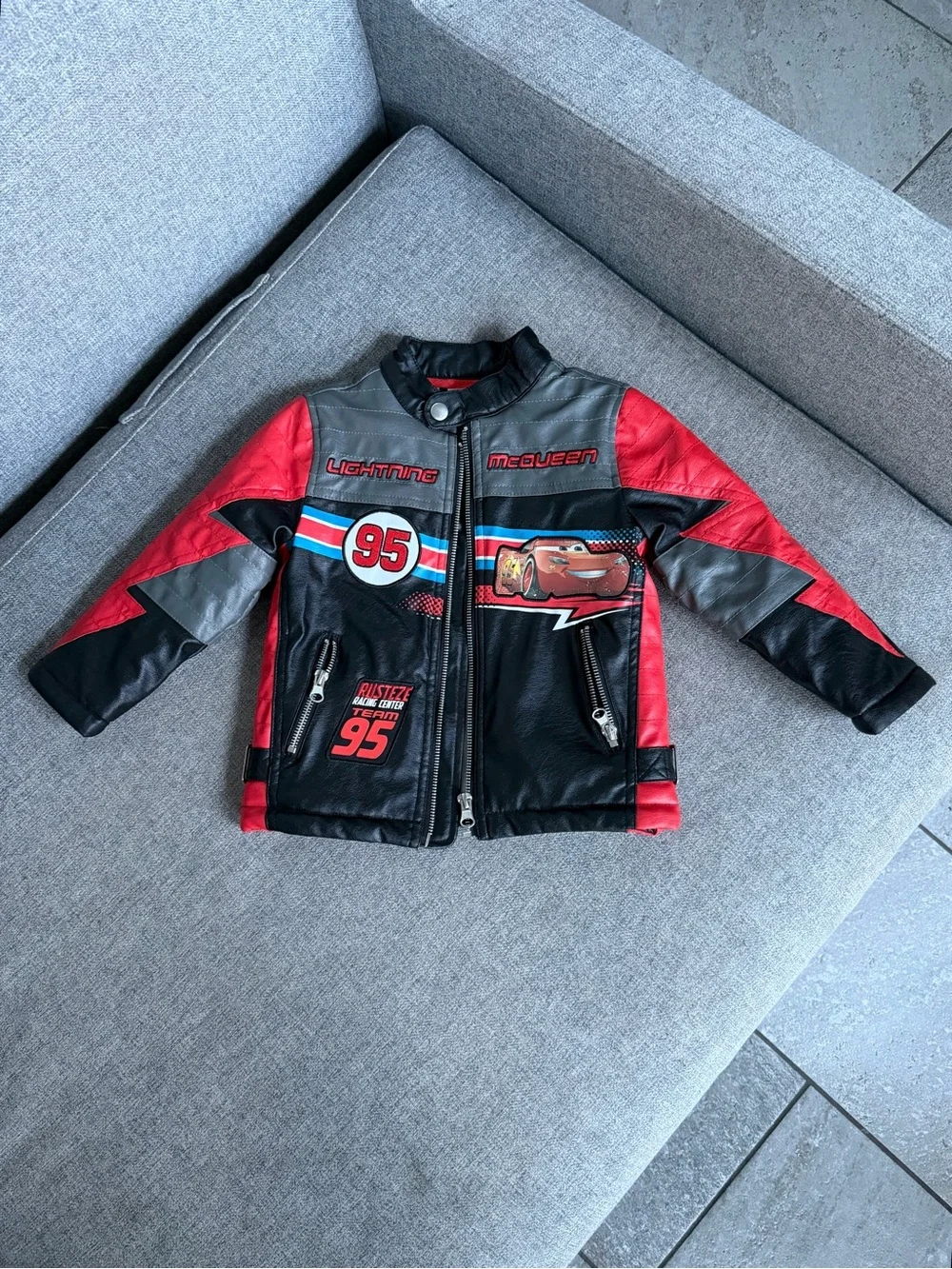 Official Disney/Pixar Lightning McQueen Kid’s Faux Leather Jacket, Size 3T Red